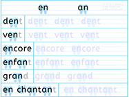 Apprendre à écrire des mots avec an en - Fiche d'écriture du son an en - Méthode de lecture visuelle Alvea.com - Fiches d'écriture gratuites