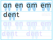 Apprendre à lire - Fiche d'écriture du son an en am em - Méthode de lecture syllabique et visuelle Alvea.com - Fiches d'écriture gratuites