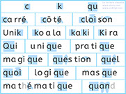 Apprendre à lire le son k qu c - Lecture visuelle avec Unik et Tipi - L'image du son k qu c - Lire des mots avec le son k qu c
