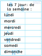Poster pour apprendre à lire les jours de la semaine - Lecture visuelle avec Unik et Tipi 