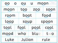 Learn to read with phonics - Learn English  visually - Apprendre l'anglais en images  visuellement  - Lire en anglais le son oo de moon