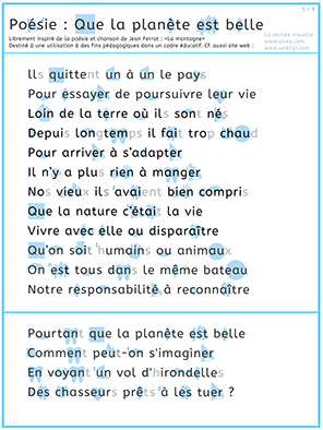 Lire la poésie "Pages d'écriture" de Jacques Prévert page 1 - Lecture visuelle avec Unik et Tipi