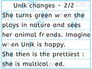 Learn to read with phonics visually-Apprendre l'anglais en images visuellement - Histoire à lire pour enfants en anglais : Unik changes p2/2