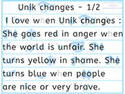 Learn to read with phonics visually-Apprendre l'anglais en images visuellement - Histoire à lire pour enfants en anglais : Unik changes p1/2