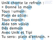 Apprendre à lire avec Unik et Tipi - 15 - Lire les paroles d'une chanson avec le son ain ein in im aim : Unik chante le refrain