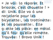 Apprendre à lire avec Unik et Tipi - Histoire à lire 25 avec le son ette : La bicyclette - page 2 sur 3- Lecture syllabique et visuelle Alvea