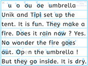 Learn to read with phonics visually-Apprendre l'anglais en images visuellement-Lire le texte avec le son u:  Unik and Tipi set up the tent